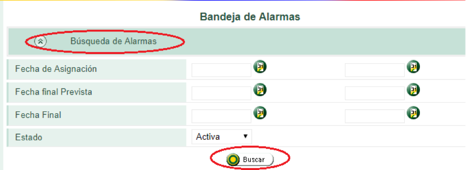 Buscar alarmas Muisca