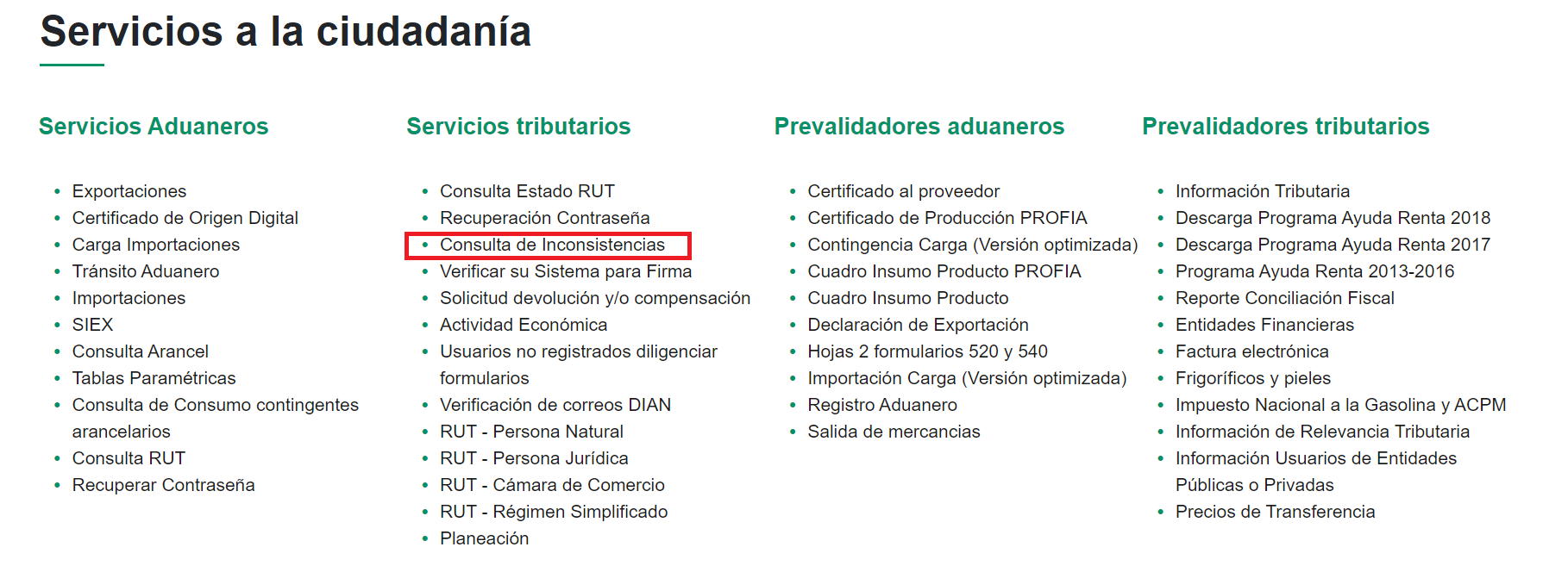 Consultar inconsistencias sin cuenta Muisca