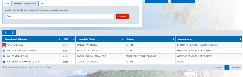 Consultas en el Registro Nacional de Turismo (RNT) 3