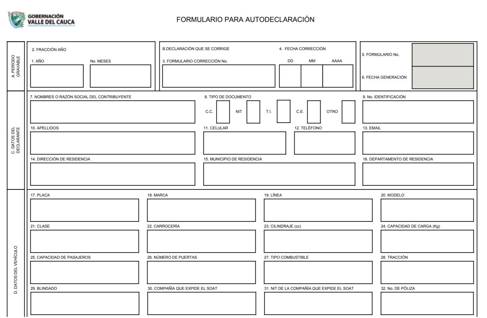 formulario liquidacion de impuesto vehicular cali