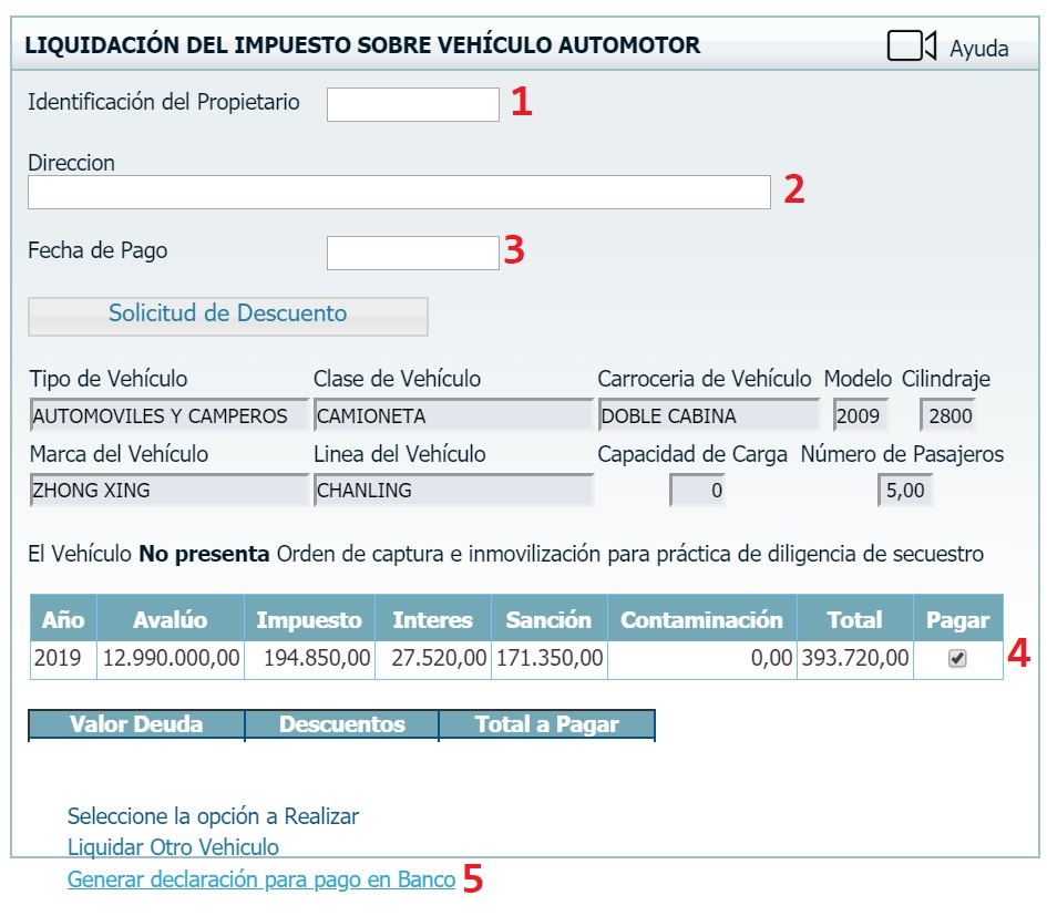 liquidacion impuesto vehicular en bolivar