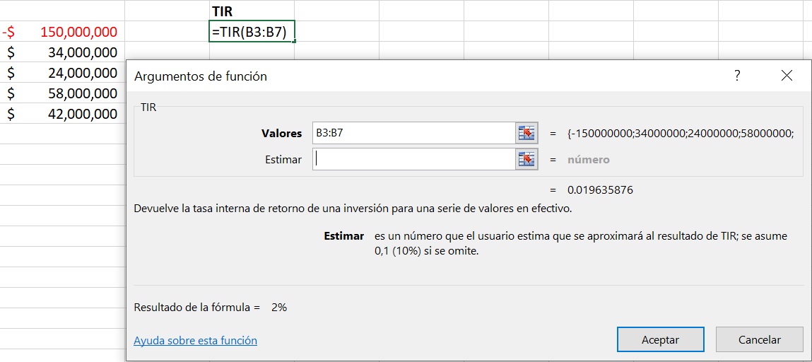 calcular la TIR en Excel