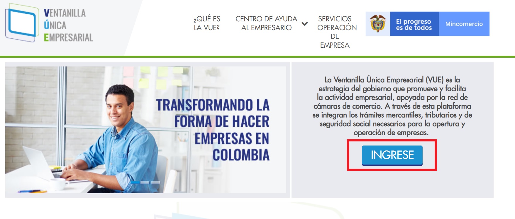 Ventanilla única empresarial VUE registro de empresa