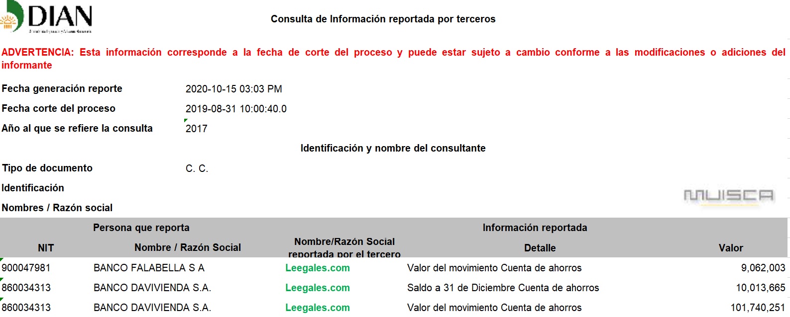 reporte de terceros