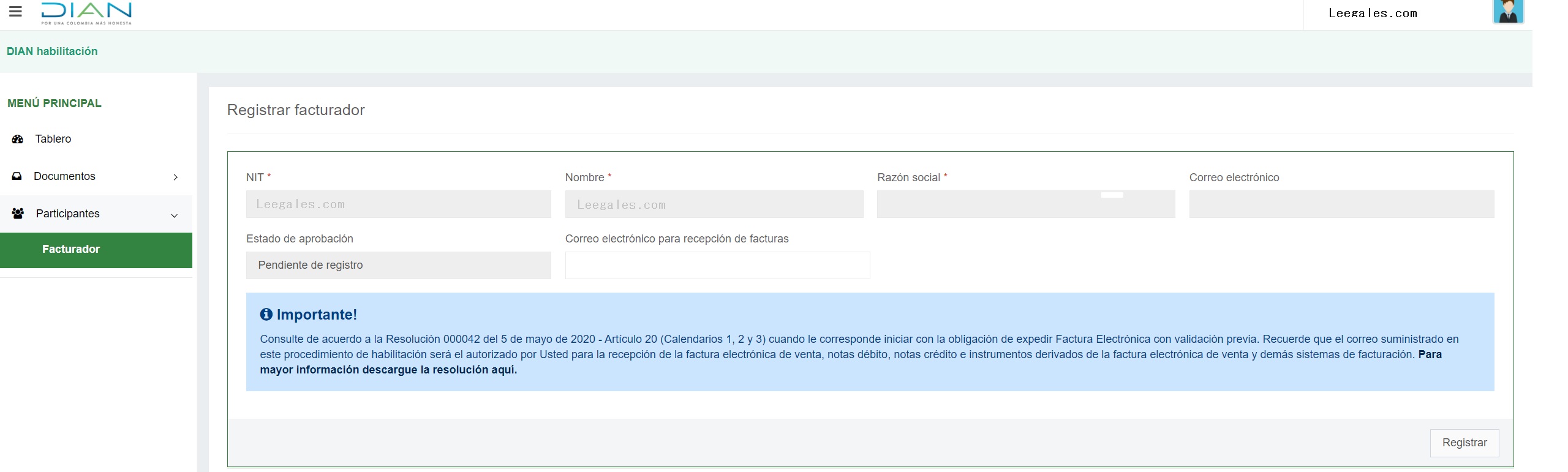 registro sistema de facturación electronica gratuita de la dian