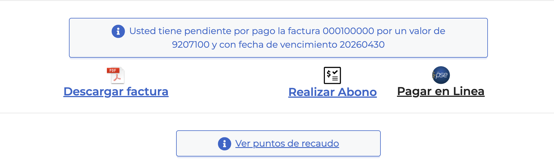Resultado de la consulta de impuesto de un predio